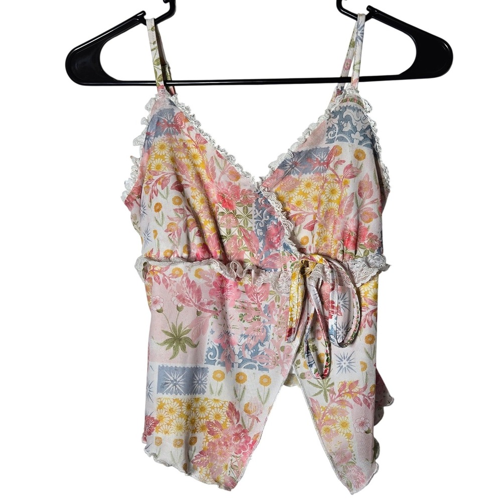 SHEIN Floral Patchwork Lace Wrap Tank Top XS Cami Coquette Cottage Fairy Dainty